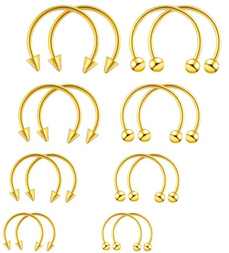 Tucnoeu 16 Stück Septum Ring Hufeisen Piercing Septum Hufeisenringe Chirurgenstahl 16G für Männer und Frauen (Gold)