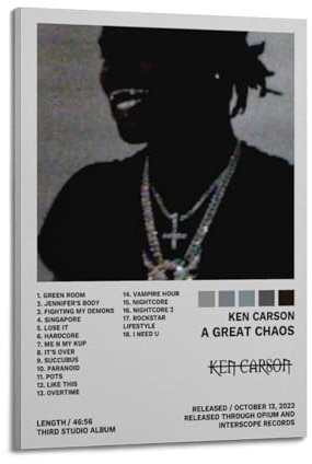 Ken Carson Poster A Great Chaos, Album, Poster, Leinwand, dekoratives Gemälde, modern, ästhetisch, dekoratives Gemälde, Schlafzimmer, Wohnzimmer, Kunstposter, 30 x 45 cm, Rahmenstil-5