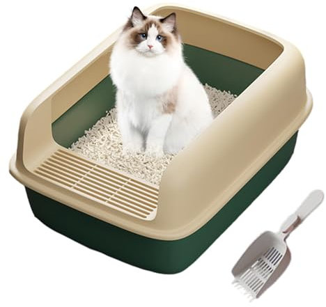 Bandeja para gatos, diseño abierto, bandeja para gatos de cara alta, bandeja antidispersión grande, diseño de apertura lateral, bandeja grande para gatos adecuada para todos los gatos, 41 x 31 x 17 cm