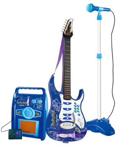 Solinder Karaoke Mikrofon Gitarre Musik Set Karaoke Mikrofon Gitarre Musikanlage Multifunktions Musikinstrumente Kits Einstellbare Lautstärke Geschlossen Tasten E-Gitarre mit Mikrofonverstärker