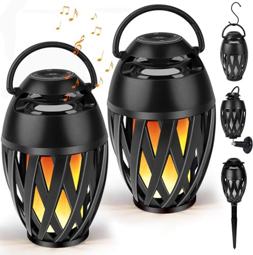 Outdoor Bluetooth Speaker Gifts for Men,Him with LED Flame Effect,Unique Gifts for Men Him Dad，IPX5 Waterproof Portable Tiki Torch Atmosphere Decoration for Party|Patio|Garden with Stake&Hook&Pole