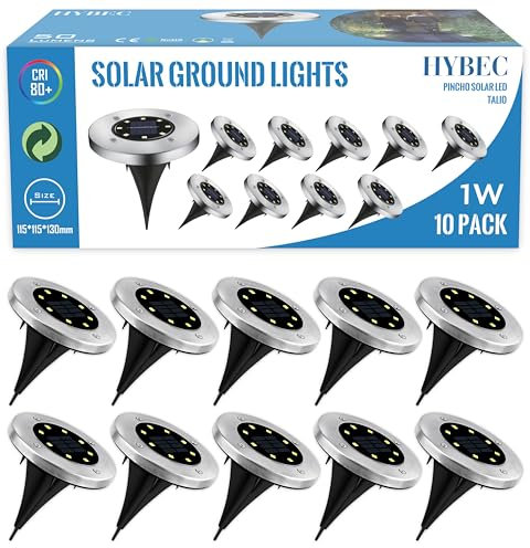 HYBEC - Solarlampen Für Außen Boden, Solar LED Bodenleuchten, Boden Solarlampen Für Außen Garten, Bodenstrahler Aussen Solar, Bodenlampe Garten, LED Solar-Bodenleuchten, Solar-Bodenleuchte (Pack 10)