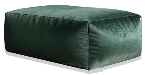 Kosiproducts Velvet Beanbag Ottoman Rectangle Footstool Pouf Chair Pouffe Soft Plush Feel (Bottle Green 80X6040)
