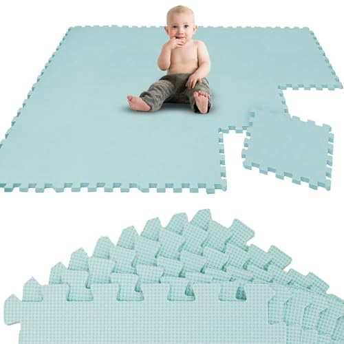 LittleTom Spielmatte Baby Puzzlematte Blau - 18 Teile je 30x30 cm - Krabbelmatte 180x90 cm Bodenmatte Kinder - Puzzle Teppich Kinderzimmer - Bodenschutzmatte Spielteppich - Eva Schaumstoffmatte