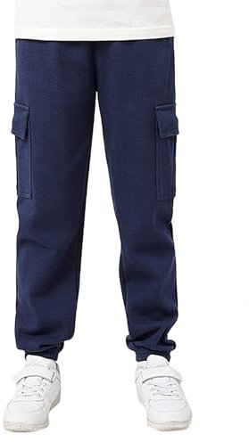 Pantalon Cargo Enfant Garcon 6-14 Ans Hiver Pantalon Ado Garçon Taille Elastique Ample Pas Cher Chic Confortable Casual Sport Jogging Mignon Fashion Sweatpants Trousers (Navy, 11-12 Years)