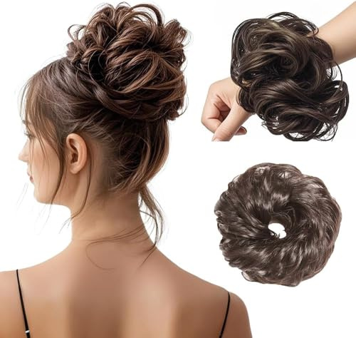 QKEPCY Lockiger Messy Bun Haargummi Haarteil Dutt Haarverlängerung Haarknoten Hochsteckfrisur Zubehör Natürlich Aussehend Haarverdichtung