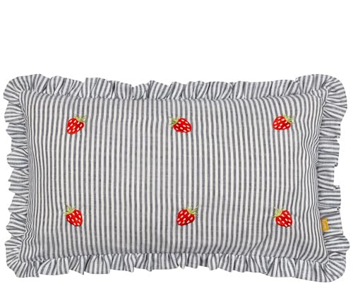 furn. Les Fruites Embroidered Ruffle Feather Rich Cushion - Strawberries - 30x50cm