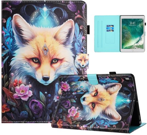Auslbin Buntes PU Hülle für iPad 9.7 6/5 Generation 2018/2017 Zoll, Schönes Muster, Flip iPad Air 1/2/A1822 Tablet Hülle mit Ständer, Geeignet für Filme, Video-Chats, Fuchs