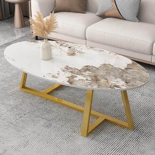LHXLSH Couchtisch, Oval Wohnzimmertisch, Couchtisch Marmor Modern, Couchtisch Mit Metallrahmen, für Wohnzimmer, Schlafzimmer Kleine Räume Beistelltisch(Gold c,100 * 50cm/39.3 * 19.6in)