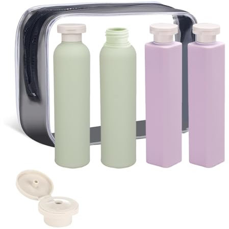 ChAusa 4 Pièces Flacon Voyage 250+260ml Contenant Voyage avec Étiquettes Kit Voyage Produit Toilette Kit Voyage Avion pour Le Shampooing,La Lotion,Le Gel Douche avec Trousse de Toilette Femme