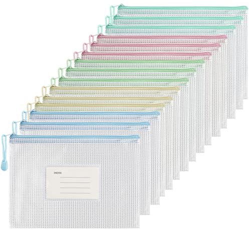 15 Stück Dokumententasche mit Reißverschluss A5, Morandi Bunte Document Taschen, Mesh Kunststoff Reißverschlusstasche für Dokumente, Quittung, Papier, Schule, Zuhause, Kosmetik, Reise (5 Farben)