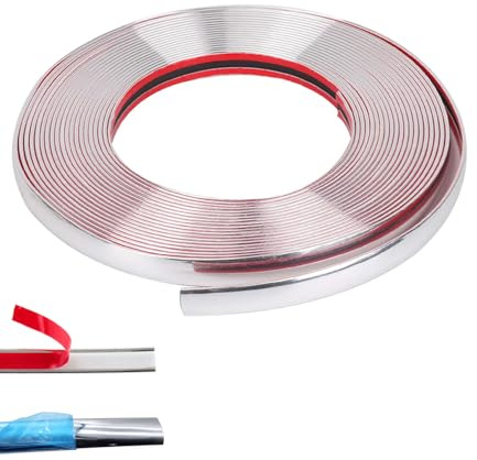 Youzzei Zierleisten Selbstklebend, 15mm X 5M Chrom Zierleiste Auto - Silber | Hochwertige Selbstklebende Chrom Zierleiste, Flexibel und Wetterfest, Für Wandfliesen, Fenster, Auto Karosserie, Langlebig