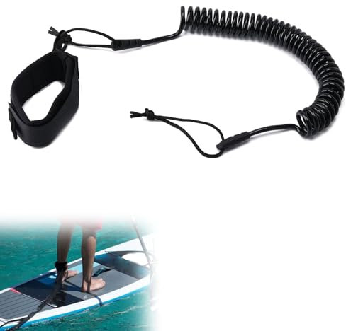 10 Füße Surf Leash,Leash,Sup Zubehör,Stand Up Paddle Zubehör,Sup Kajak Sicherheitsleine,Coiled Fußschlaufe Einziehbares Für Surfboarding, Rafting, Bootfahren, Angeln Et Al.(Aus 5mm Tpu-Seil Schwarz)