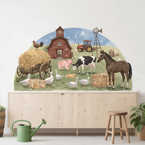 TOARTi Farm Animals Cow Horse Wall Stickers Farmhouse Roosters Peel and Stick Wall Art Decals for Kitchen Dining Room Kids Room