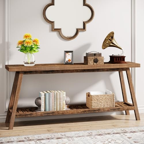 SDCGB Rustikaler Konsolentisch im Landhausstil, 2-Stufiger Holz Eingangstisch Schmaler Langer Tisch Hinter der Couch für Wohnzimmer, Flur, Eingangsbereich