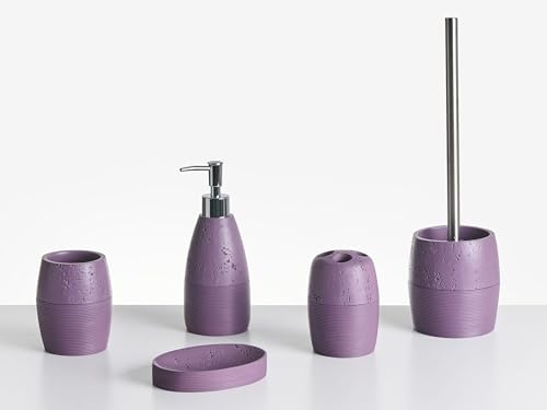5 Pcs Bathroom Accessories Set Soap Dish Dispenser Toilet Brush Tumbler Toohtbrush Holder Purple Yarapa