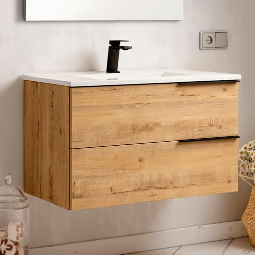 THE BATH POINT Mueble de Baño con Lavabo Triskel, Roble con Preciosa Veta, Ancho de 60 cm