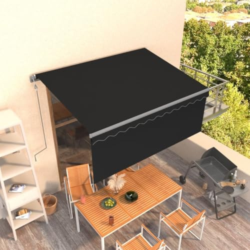 QJBSAVVA Automatisch Einziehbare Markise mit Volant 3x2 5 m Anthrazit UV und Wasserbeständig Hochwertiger Polyesterstoff für Terrasse Balkon und Garten