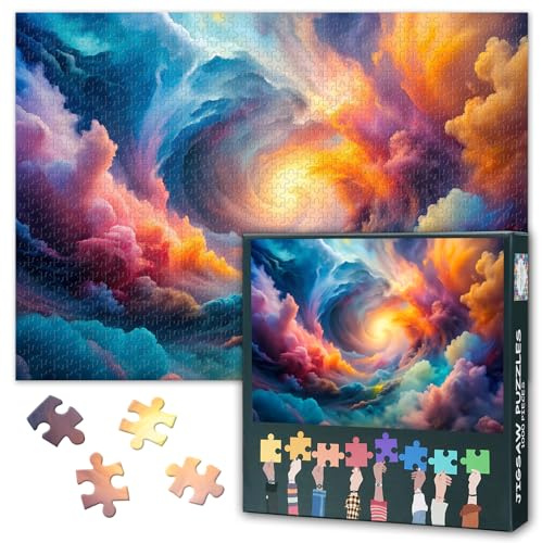 Jigsaw Puzzles 1000 Stück für Erwachsene Farbiges Rauchpuzzle Bunte Vortex Cloud Layer Puzzles Zeitgenössische Heimdekor Herausforderende Puzzle Geeignet für Spielenächte Größe: 50x70cm