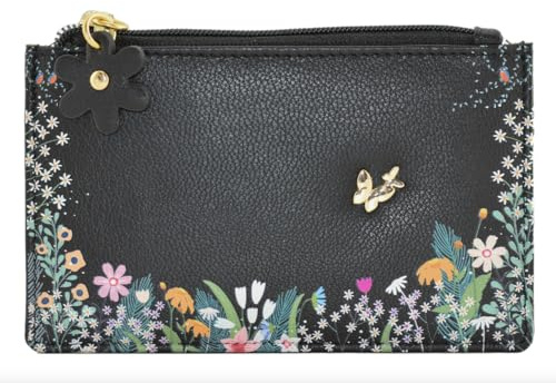 Shiloh Black Floral Butterfly Zip Leather Card and Coin Purse