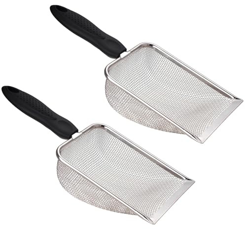 Pyuyan 2 Piezas Pala para Arena con Agujeros Pequeños, Pala Antiadherente para Arena de Gatos, Pala Metálica para Gatos, para Gatos, Hámsters, Pájaros, Reptiles, Malla de 2 x 2 mm