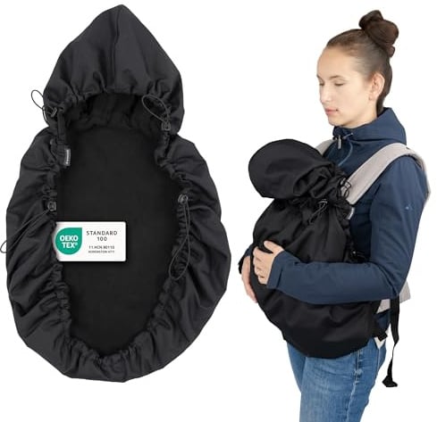 Zamboo Universal Babytrage Cover - Schwarz | Warmer Fleece Wetterschutz für viele Bauchtragen, kompatibel mit Ergobaby, Manduca, Ruckeli uvm. | OEKO-TEX Standard 100