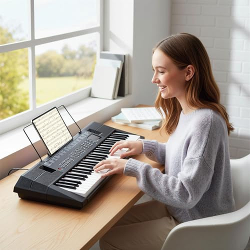 RELAX4LIFE Pianoforte Digitale a 54 Tasti per Principianti, Tastiera Elettrica con 200 Ritmi, 200 Suoni e 60 Demo, Pianola con Modalità Tastiera Doppia e Leggio, per Bambini, Adolescenti e Adulti
