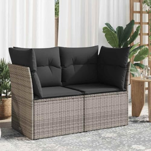 Frdhee Gartensofa Couch Gartenbank,Gartensofa 2 Sitzer mit Kissen Grau Poly Rattan,Für Lounge,Balkon Und Garten, Frei Kombinierbar