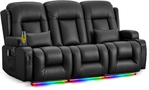 LIFTSHA Dreisitzer Relaxsessel mit Liegefunktion, Fernsehsessel Elektrisch Verstellbar mit Heizung & Vibrierende Massage, TV Sessel Heimkino Sitze mit Umklappbare Mittelrückenlehne, Schwarz