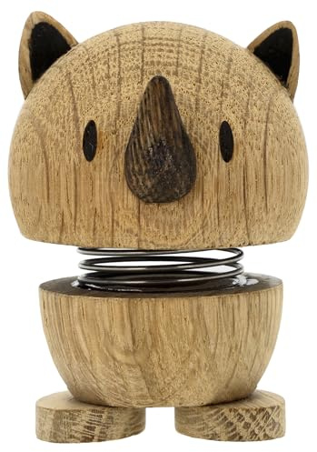 Hoptimist Wooden Rhino Figure – Woobly Savannah Animal Decoration – Fun Office Gadget – Collectible Gift for Men and Women – Danish Design – 6.8 x 4.8 cm – Small – Oak