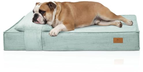 Knuffelwuff orthopädisches Hundebett Soleya 135x90cm Petrol | Cord Hundebett mit Kopfkissen | Memory Foam Matratze | gelenkschonend & formstabil | Bezug waschbar 30 °C | für kleine bis große Hunde