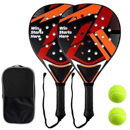 Smartwo Juego de raquetas de padel – 2 raquetas + 2 pelotas + bolsa, palas de pádel para principiantes, mujer, raqueta de pádel en negro y rojo, marco ABS y núcleo de espuma EVA, fácil control