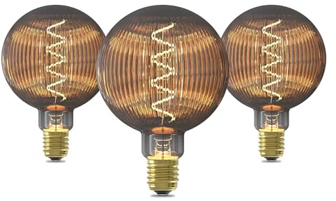 CALEX LED Lampe E27, G125, Flex Filament, Smoke, 1800K Warmweißes Licht, Dimmbar, 3er-Pack
