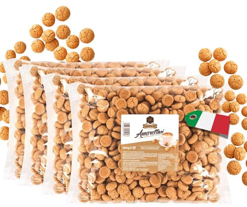 Gadeschi Amarettini Kekse 4x 1KG [MIT APRIKOSENKERNE] - Italienisches Kaffeegebäck - Perfekt zum Kaffee, Heißgetränken & als Dekoration - Traditionelle Rezeptur - Süß & Luftiges Gebäck