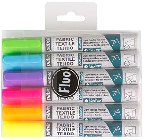 Pébéo 803502 7 A Set de 6 rotuladores telas claras Surtido Neón Punta Redonda 4 Mm), multicolor