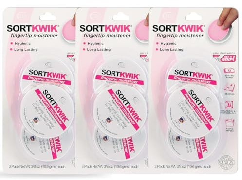 LEE Sortkwik Fingertip Moistener, Hygienic and Odorless, Enhances Grip for Accurate Counting and Sorting, Non-Greasy Formula, Ideal for Office and Home Use – 9-Pack, 3/8 oz
