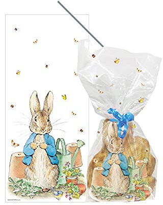 Anniversary House Official Beatrix Potter™ Peter Rabbit™ Treat Bags, BOPP Cellophane Bags, 12.5 x 28.5cm, Pack of 20, Including Twist Ties, Party Bags for Baby Showers, 1st Birthdays, M569