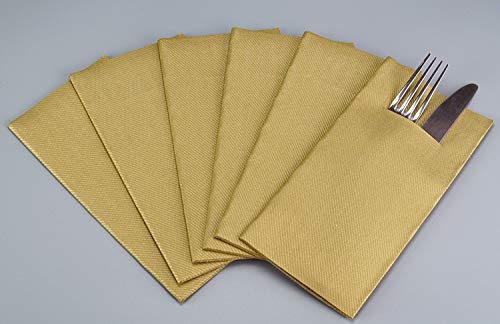 75 Stück Besteckservietten Gold 40 x 40 cm stoffähnlich mit Schlitz für Besteck gefaltet Bestecktaschen Dinner
