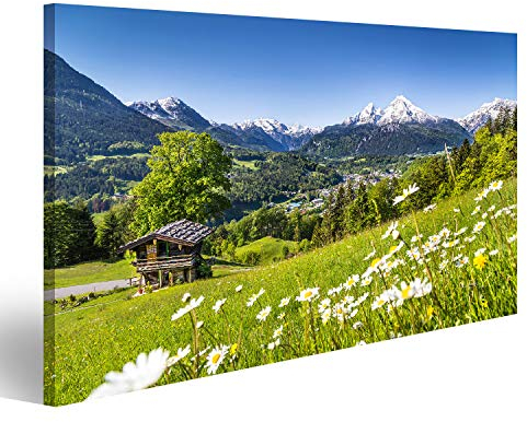 bilderfelix® Bild auf Leinwand schöne Berglandschaft in den bayerischen Alpen mit Dorf von Berchtesgaden und von Watzmann-Massiv Wandbild, Poster, Leinwandbild MYT
