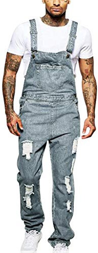 Salopette De Travail Homme Grande Taille Pas Cher Fashion Pantalon Homme Dechire Jeans Slim avec Poches Elastique Vintage Jumpsuit en Denim Streetwear (2XL, Bleu)