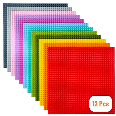 Strictly Briks 12 Pack Baseplates 10x10 in, Stackable Building Plates with 32 x 32 Studs, Mats, Bases, Boards, Sheets 100% Compatible with All Major Brands, Vibrant Colors