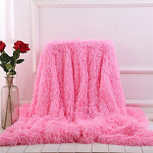 FANSU Couverture en Molleton Corail de Couleur Unie Super Doux Couverture Moelleuses Couvre-lit draps Chaud Hiver Couvertures de Couverture en Fausse Fourrure (Rose Girly,80 * 120cm)