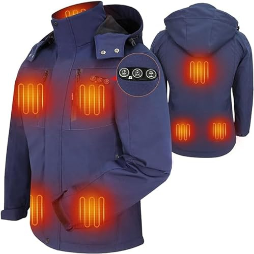 ARRIS Women's Heated Jacket, Electric Heating Warm Coat Waterproof 7.4V Battery Powered for Outdoor Camping Hiking Golf Blue XXL