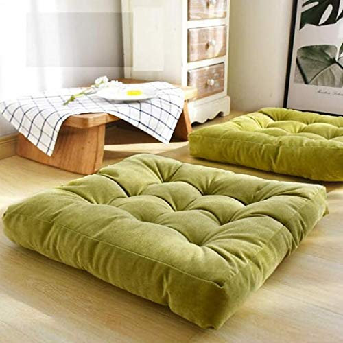 QTQHOME Sitzkissen, aus Cord, groß, quadratisch, Meditationskissen, dick, getuftet, Tatami-Bodenkissen, Baumwoll-Stuhlkissen, Pouf für draußen, Zuhause, Kinder, grün, 55 x 55 cm