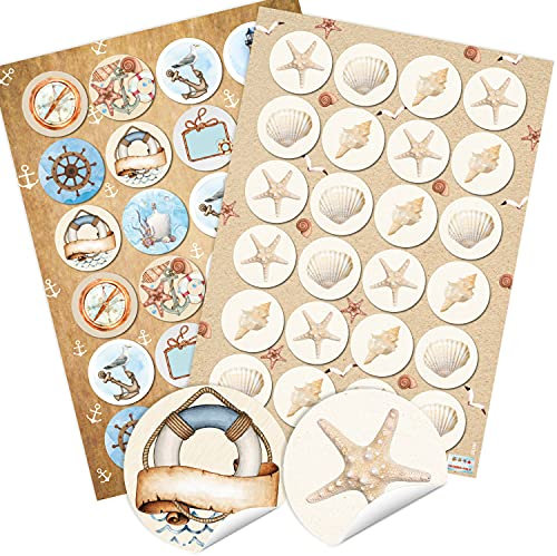 Logbuch-Verlag 48 Kinderaufkleber Muscheln Sticker Aufkleber maritime Deko Meer Anker nautisch SET 4 cm rund