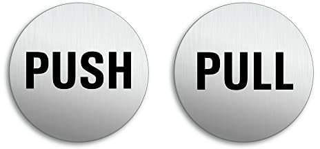 Señales para puerta Push Pull Conjunto de 2 Ø 75 mm Cartel Placa Aluminio cepillado adhesivo