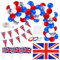 PW TOOLS -Dekorationen mit Union Jack-Motto | VE Day Dekorationen Union Jack Partyzubehör,Union Jack Stick Flags und rot/blau/weiße Luftballons für VE Day Queen's Platinums Jubilee 2022
