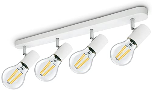 KYOTECH Deckenlampe E27 Deckenstrahler 4 Flammig 350° Schwenkbar Max. 60W Vintage Deckenleuchte E27 Spotleuchte Drehbar Weiß Deckenspots für Wohnzimmer, Schlafzimmer Ohne Leuchtmitte