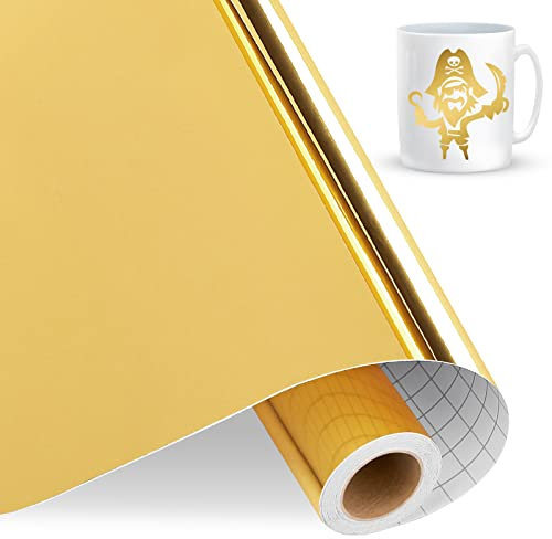 IModeur Metallic Permanent Vinyl Roll, 12 x 15Ft(30.5cm x 4.58m) Glossy Gold Permanent Vinyl for Cricut, Self Adhesive Vinyl for DIY Gifts, Birthday Party, Christmas Decoration