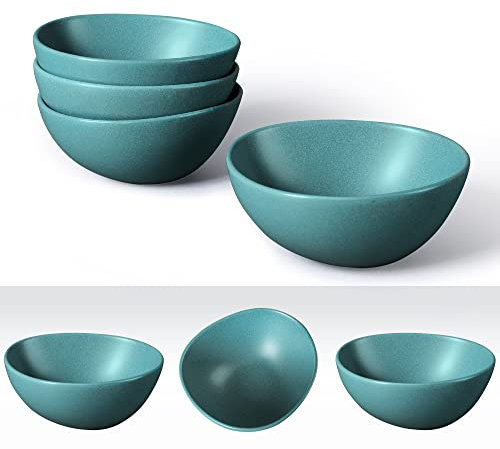 fanquare Lot de 4 Saladiers en Céramique Verte, Bol de Service Grand Ovale, Bols Cuisine pour Dessert, Céréale, Soupe